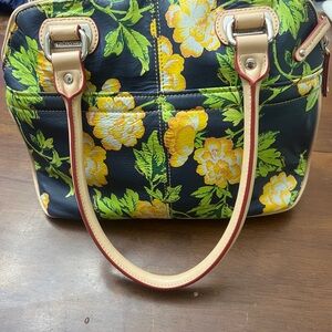 Tignanello Black and Yellow Floral Satchel